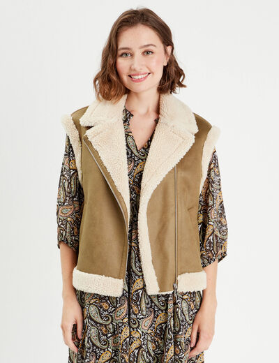 Blouson sans manches zippé taupe femme