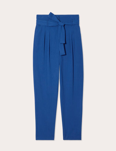 Pantalon paperbag fluide bleu marine femme