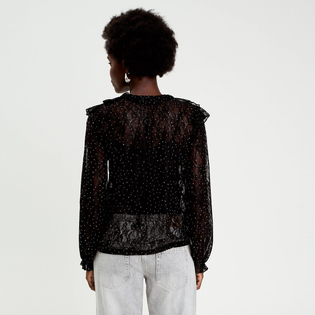 Blouse dentelle et studs noir femme