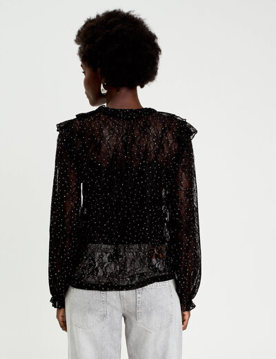Blouse dentelle et studs noir femme