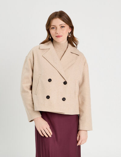 Caban court boutonné beige femme