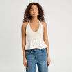 Débardeur tricot brodé ecru femme