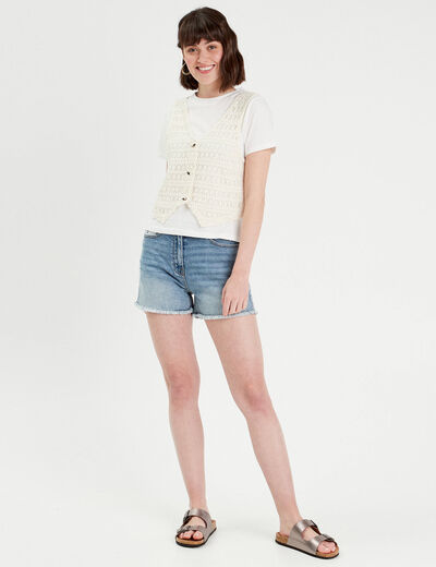 T-shirt 2-en-1 manches courtes ecru femme