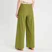 Pantalon large fluide ceinturé vert foncé femme