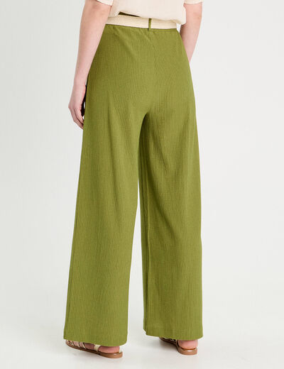 Pantalon large fluide ceinturé vert foncé femme