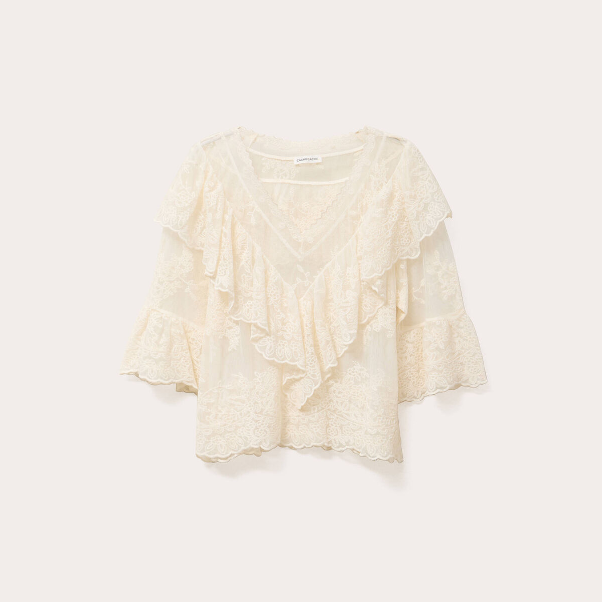 Blouse manches 3/4 dentelle ecru femme