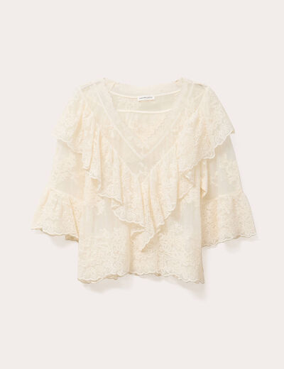 Blouse manches 3/4 dentelle ecru femme