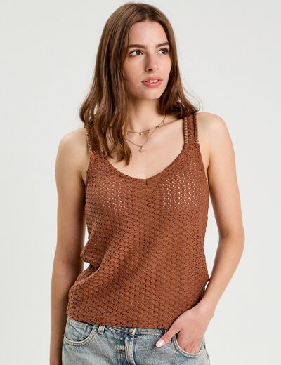 Débardeur effet crochet marron femme