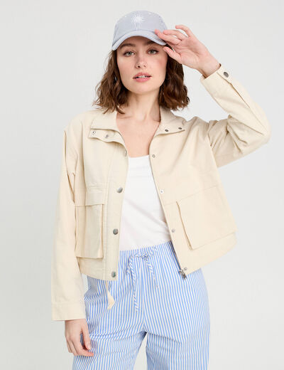 Veste droite col montant ecru femme