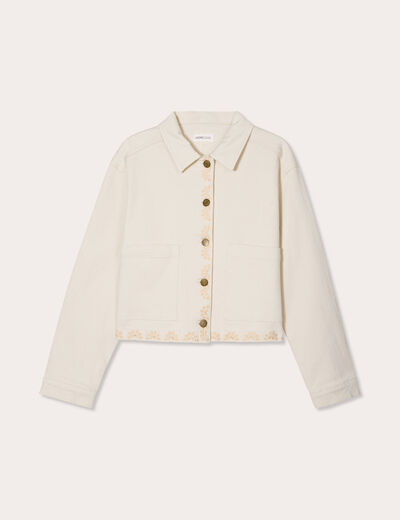 Veste brodée boutonnée ecru femme