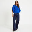 Pull oversize col rond manches courtes bleu electrique femme