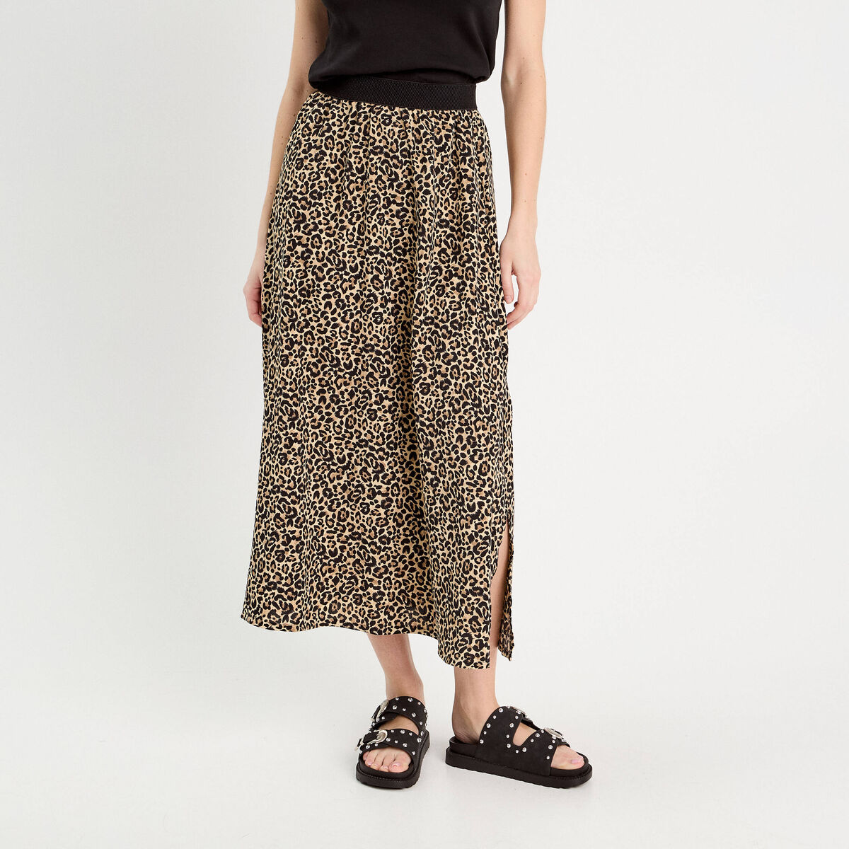 Jupe longue évasée beige femme