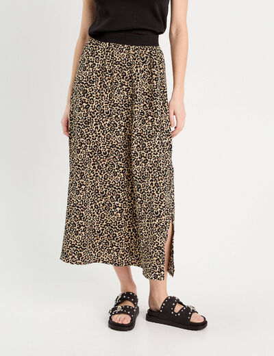 Jupe longue évasée beige femme