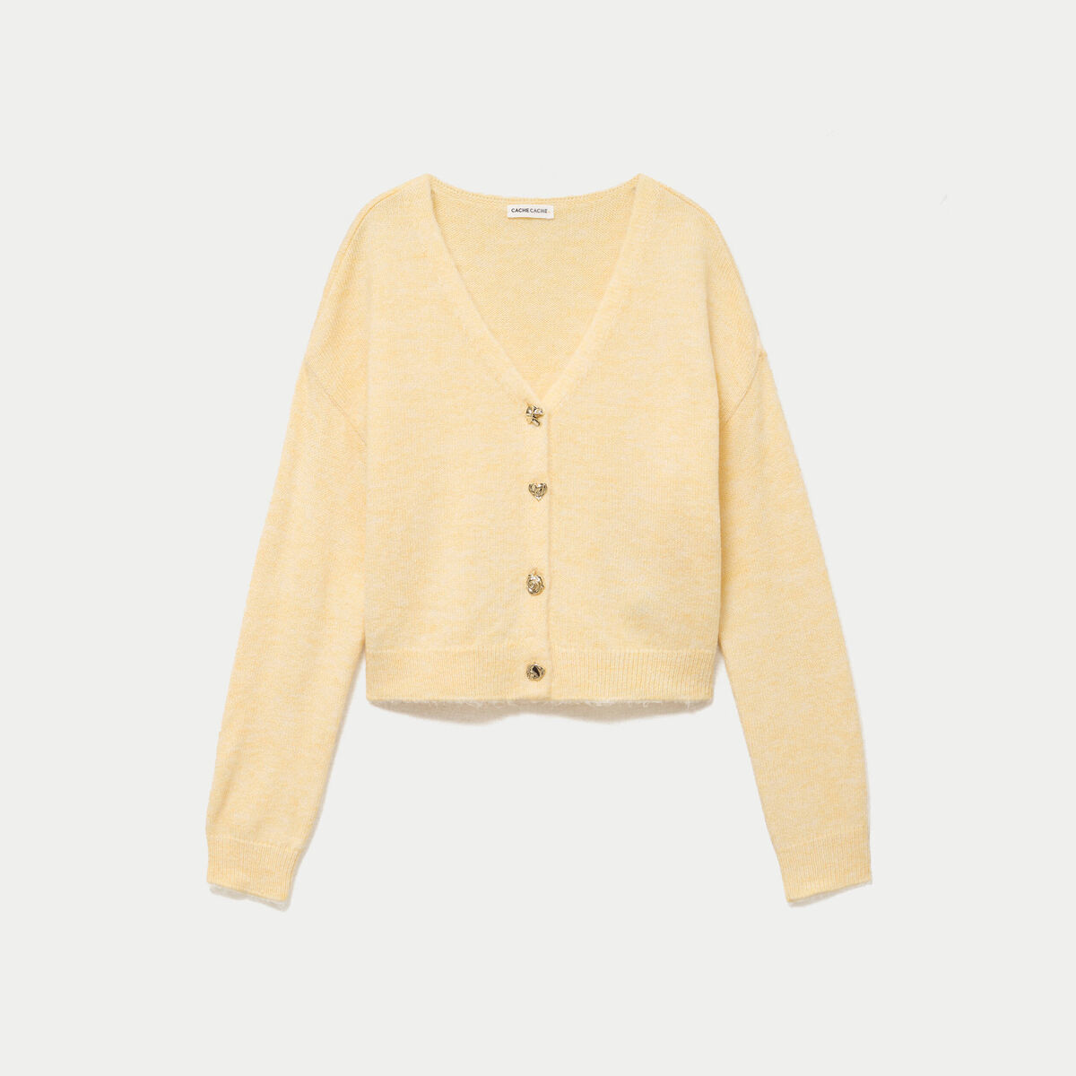 Gilet col v manches longues jaune clair femme