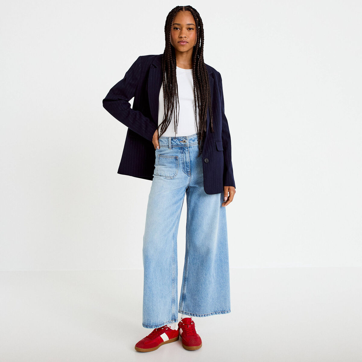 Jean wide leg cropped taille haute denim triple stone femme