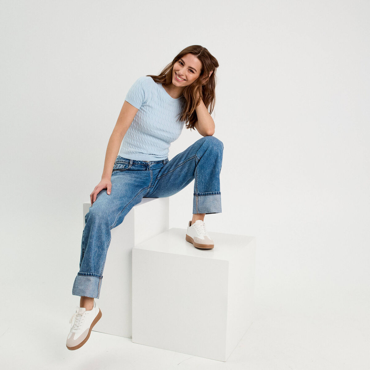 T-shirt manches courtes bleu pastel femme