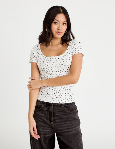 T-shirt c&ocirc;tel&eacute; blanc femme