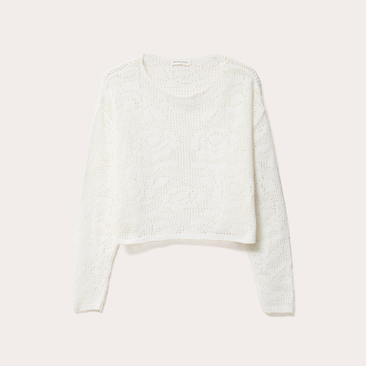 Pull manches longues ajouré blanc femme