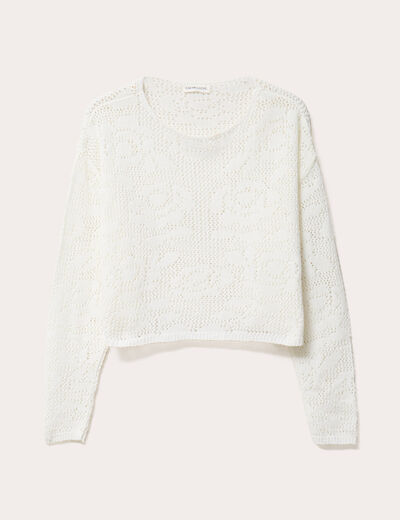 Pull manches longues ajouré blanc femme
