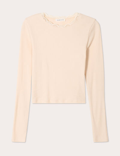 T-shirt cropped côtelé ecru femme