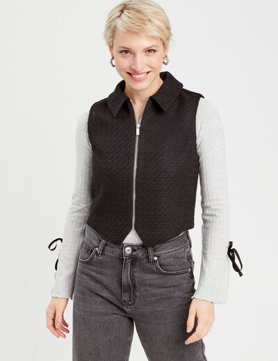 Gilet sans manches tweed noir femme