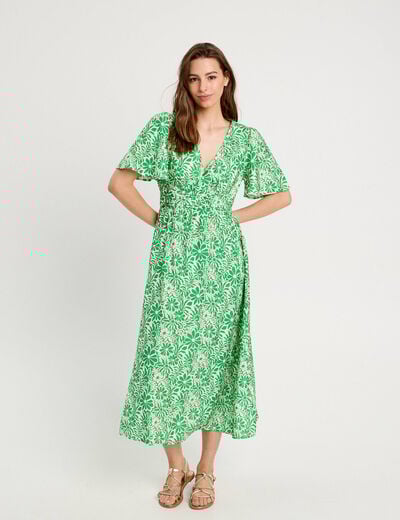 Robe longue évasée vert menthe femme