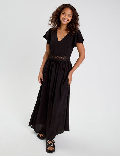 Robe longue évasée noir femme
