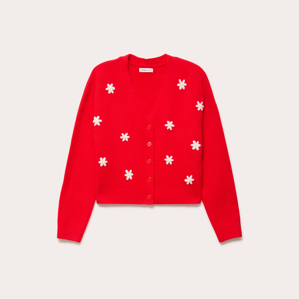Gilet avec fleurs brod&eacute;es rouge femme