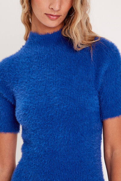 Robe pull moulante bleu electrique femme