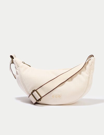 Sac banane velours c&ocirc;tel&eacute; ecru femme