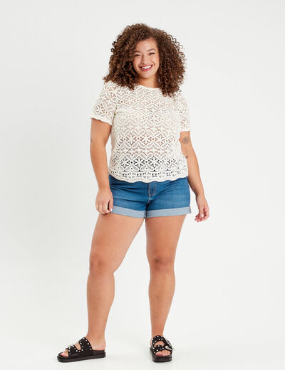 T-shirt manches courtes ecru femme