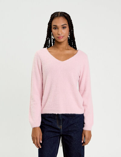 Pull d&eacute;tails coeur rose pastel femme