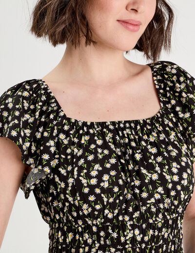 Robe évasée manches courtes noir femme