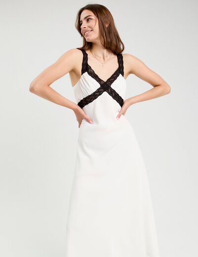 Robe longue évasée blanc femme