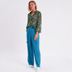 Pantalon city large cargo bleu pétrole femme