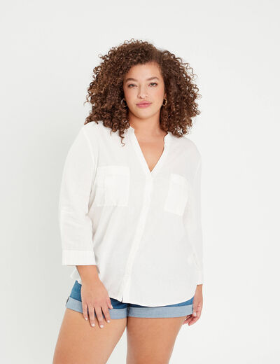Chemise manches 3/4 contenant du lin ecru femme