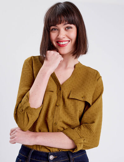 Chemise manches 3/4 vert olive femme