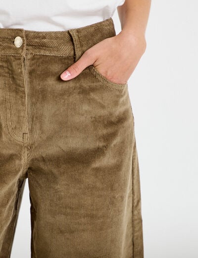 Pantalon bootcut en velours vert kaki femme