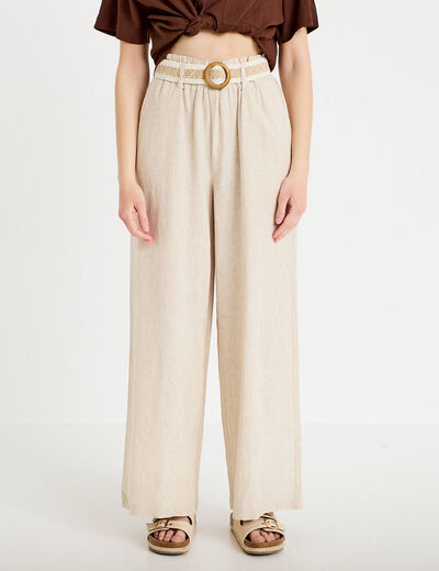 Pantalon large avec ceinture amovible beige femme