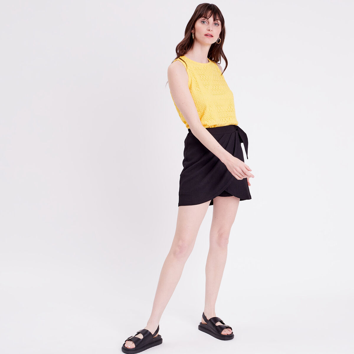 Débardeur aspect crochet jaune pastel femme