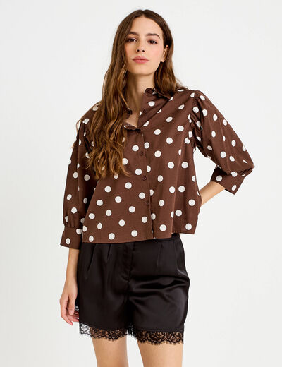 Chemise droite manches longues marron femme