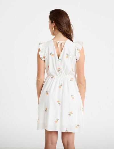 Robe courte &eacute;vas&eacute;e col coeur blanc femme