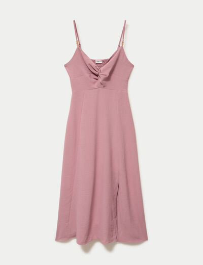 Robe longue &eacute;vas&eacute;e fendue vieux rose femme