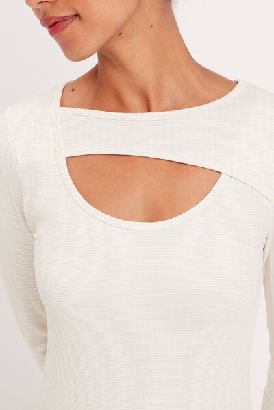 T-shirt avec ouverture ecru femme