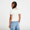 Polo ajust&eacute; manches courtes col chemise ecru femme