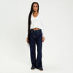 Blouse cropped grand col brod&eacute; ecru femme