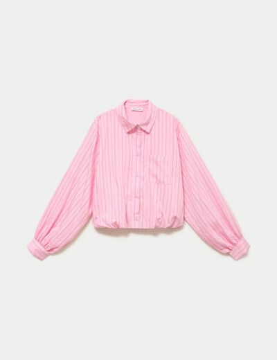 Chemise ample cropped effet boule rose femme
