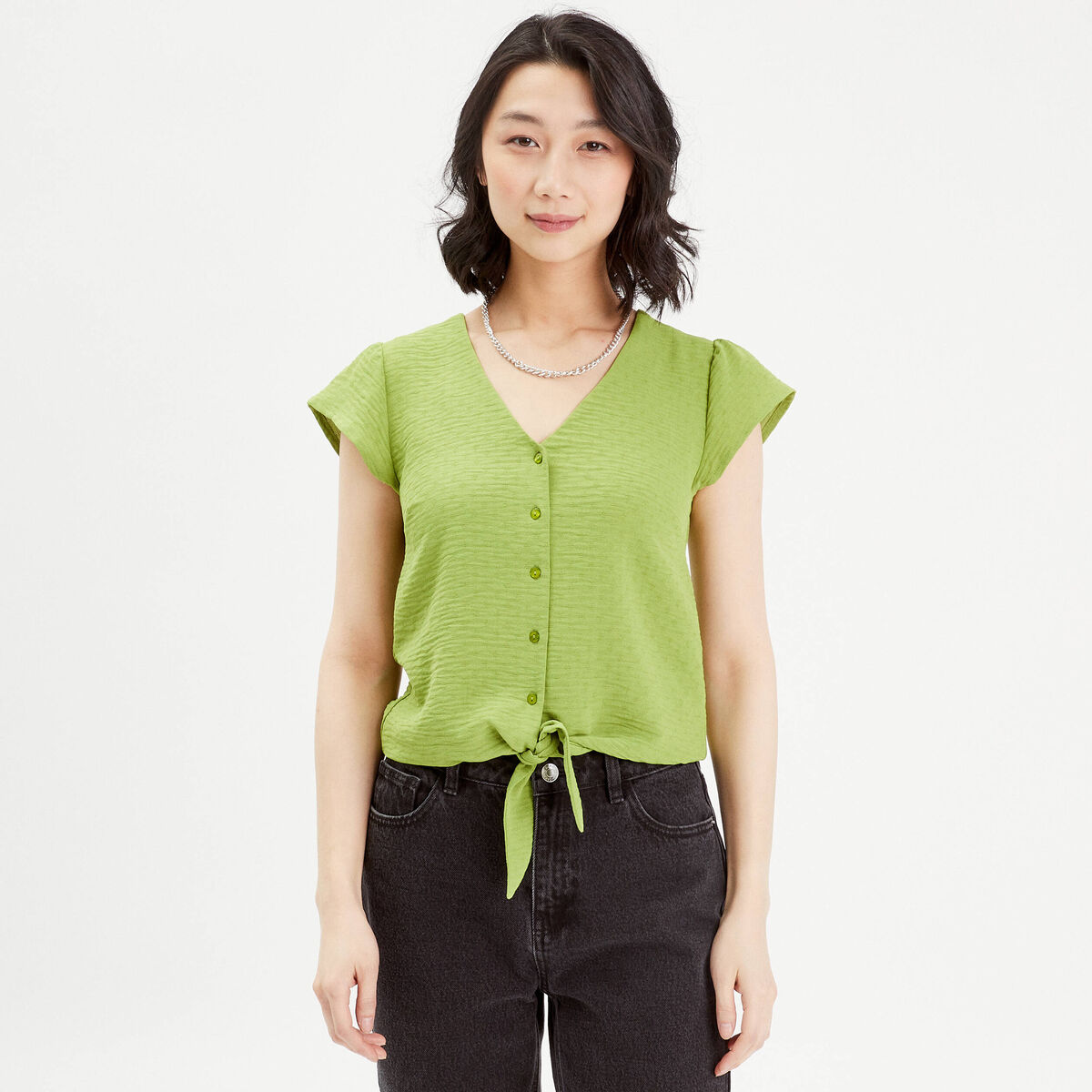 Blouse manches courtes vert anis femme