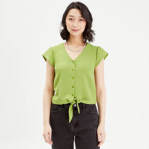 Blouse manches courtes vert anis femme
