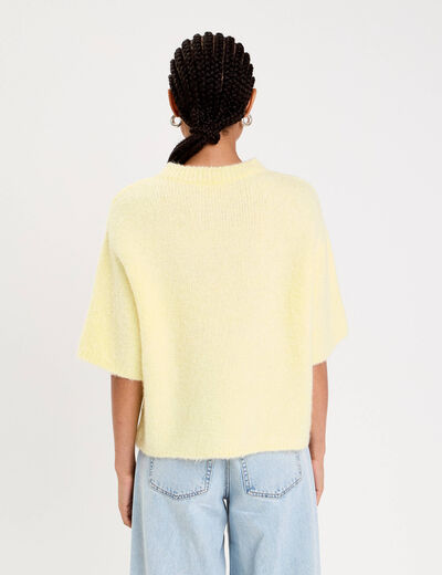 Pull manches courtes jaune clair femme